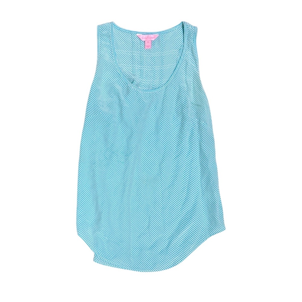 Lilly Pulitzer XS Striped Silk Tank Top Blue White Sleeveless Scoop Neck Pleated